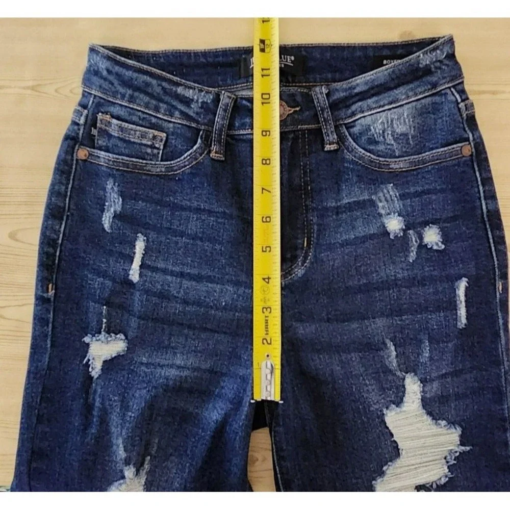 Judy Blue Boyfriend‎ Fit Jeans Women's Size 0/24 Blue Denim Stretch Distressed